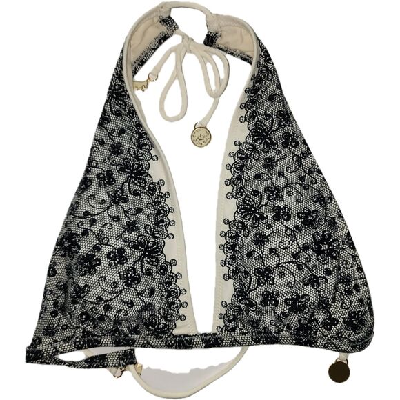 Juicy Couture Beach Royalty Bikini Top Cream and Black Triangle Size M - Picture 1 of 10